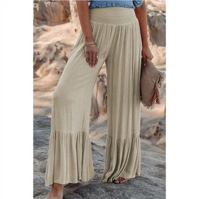 Присборенные широкие брюки с высокой талией и оборками