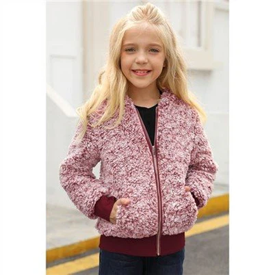 Винная куртка-бомбер из искусственного меха для девочек
